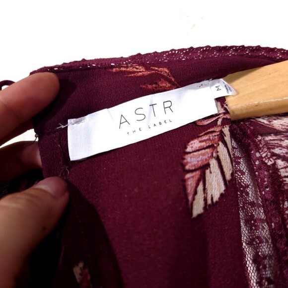 ASTR Kirsten High Neck Sheer Long Sleeve Mini Dress Wine Burgundy Red Medium - Picture 12 of 14